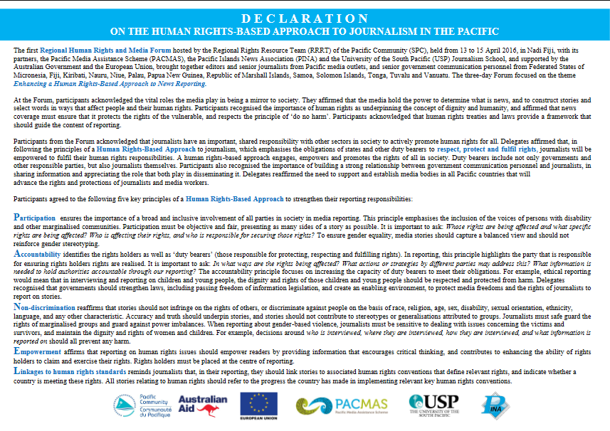 Declaration on the Human Rights-based Approach to Journalism in the Pacific