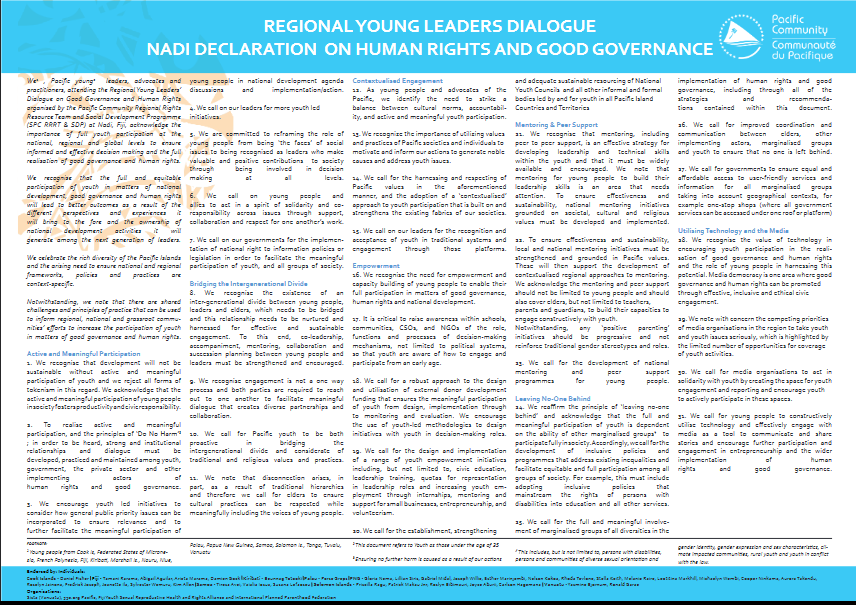 Young Leaders Dialogue Nadi Declaration on Human Rights and Good Governance
