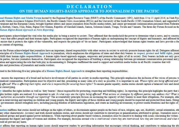 Declaration on the Human Rights-based Approach to Journalism in the Pacific